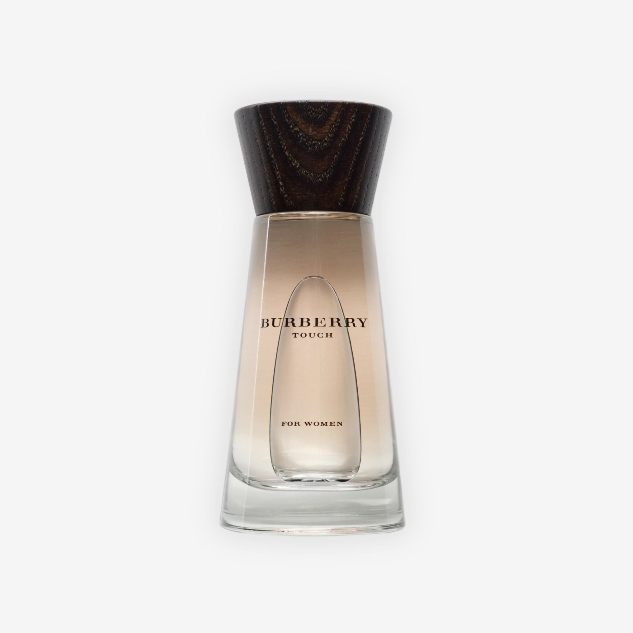 Front view of Burberry Touch EDP 100ml for Women perfume bottle with elegant transparent design and feminine look.