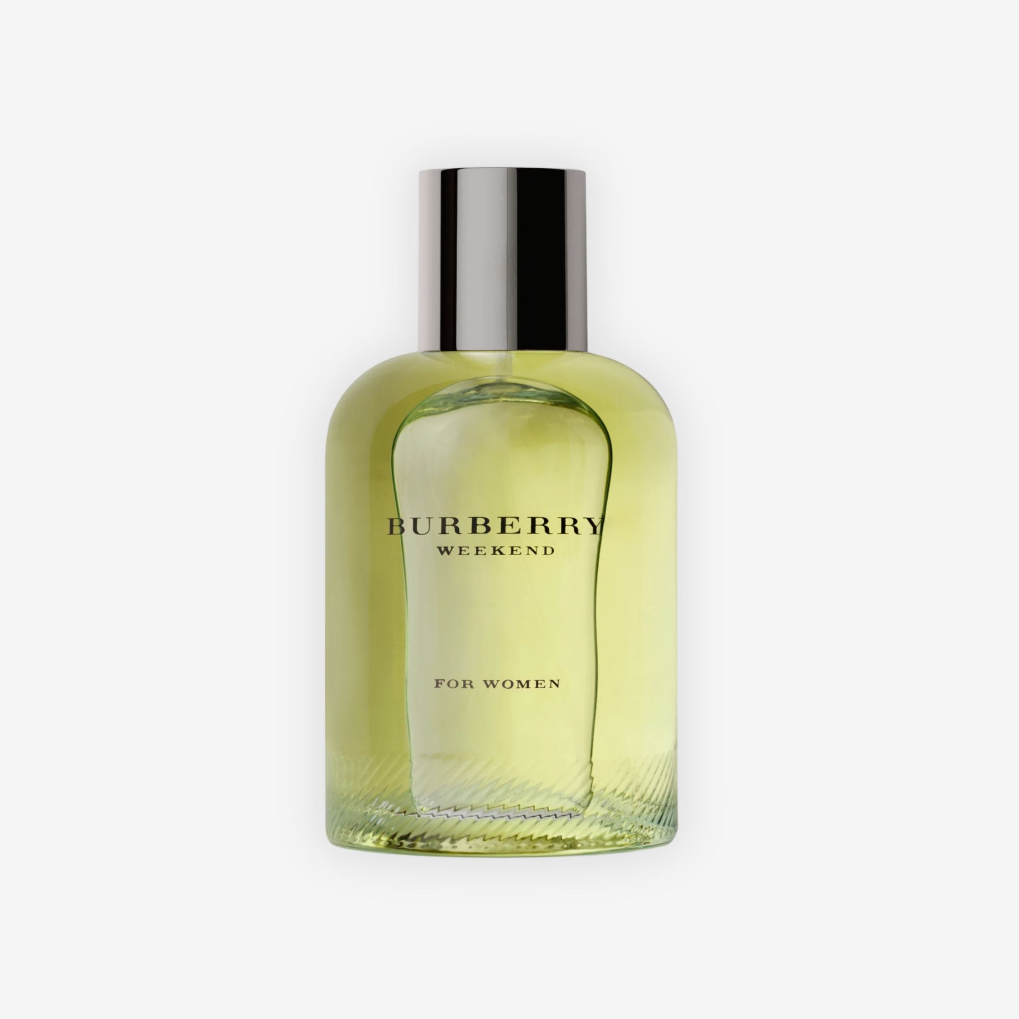 Front view of Burberry Weekend EDP 100ml for Women perfume bottle with elegant transparent design and soft pastel tone.